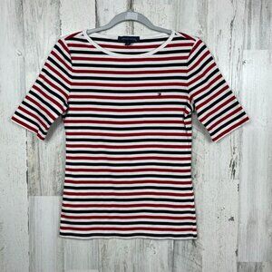 Tommy Hilfiger classic striped short sleeve t-shirt patriotic red white blue S